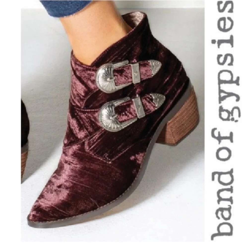 Band of Gypsies Velvet Booties Jericho boot burgundy deep purple sz 6.5